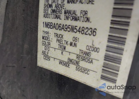 2005 Nissan Titan Se from USA, damaged, VIN 1N6BA06A95N548236